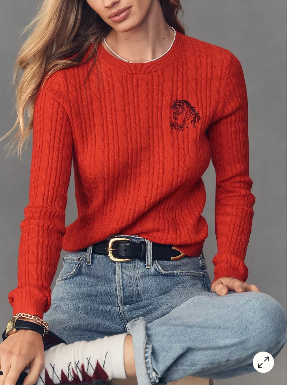 Maeve Crew-Neck Fitted Cable-Knit Sweater